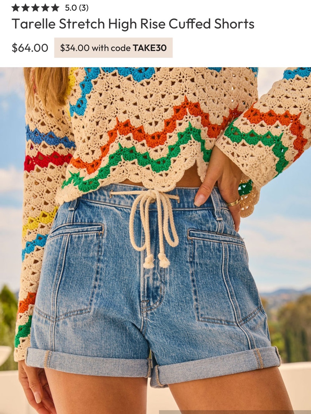 Vici Tarelle High Rise Cuffed Tie Jean Shorts Small